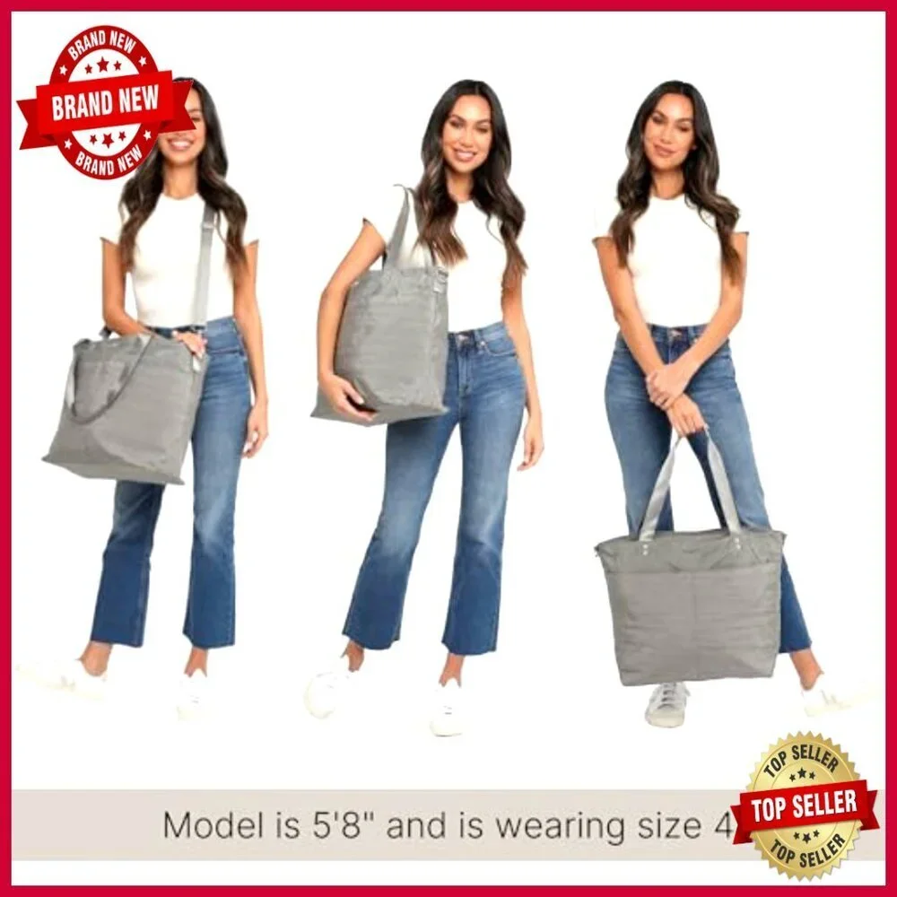 Large Lightweight Nylon Tote with Luggage Sleeve and Adjustable Strap